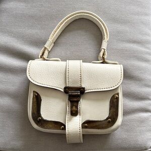 Cream Leather Top-Handle Satchel with Antique Brass Accents